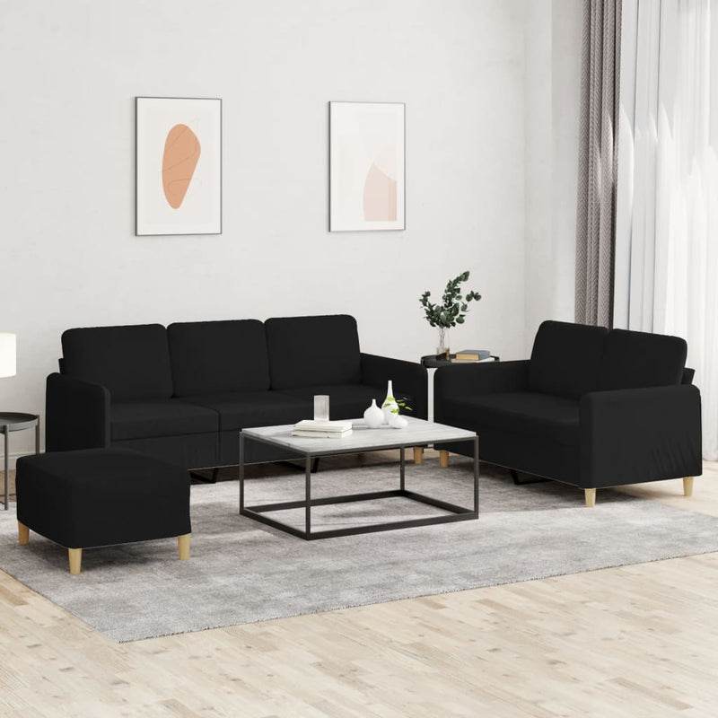 Set de canapele cu perne, 3 piese, negru, textil