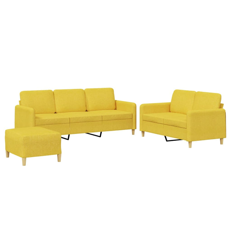 Set de canapele cu perne, 3 piese, galben deschis, textil