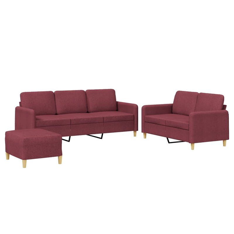 Set canapea cu perne, 3 piese, roșu vin, material textil