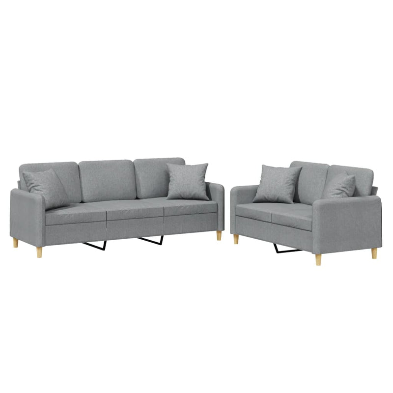 Set de canapele cu perne, 2 piese, gri deschis, material textil