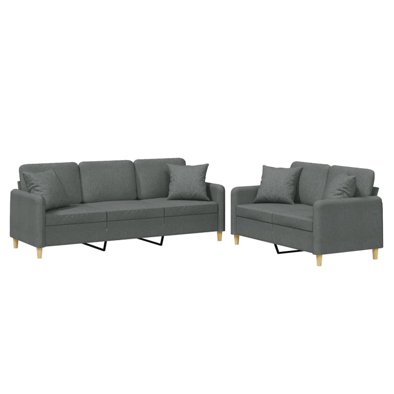 Set de canapele cu perne, 2 piese, gri închis, material textil