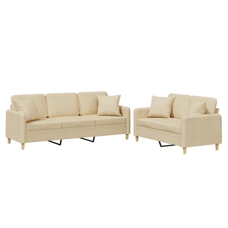 Set de canapele cu perne, 2 piese, crem, material textil