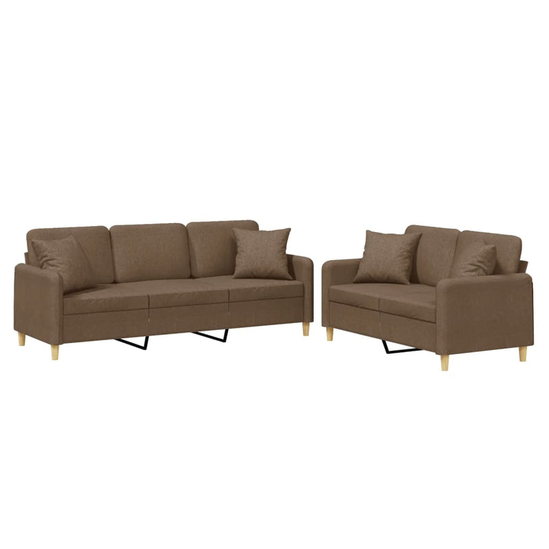 Set de canapele cu perne, 2 piese, maro, textil