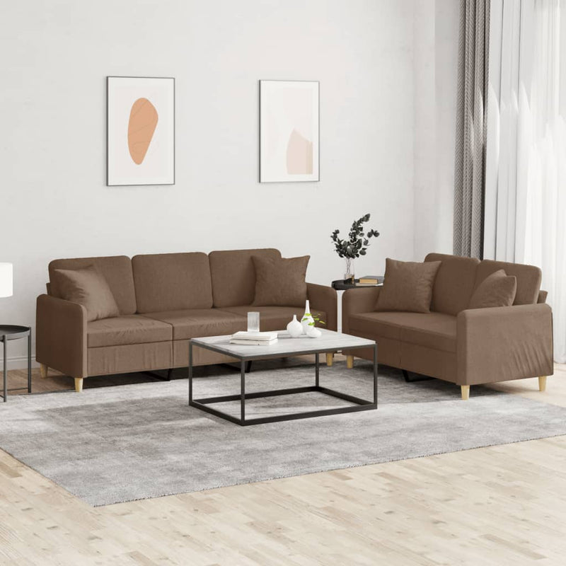 Set de canapele cu perne, 2 piese, maro, textil