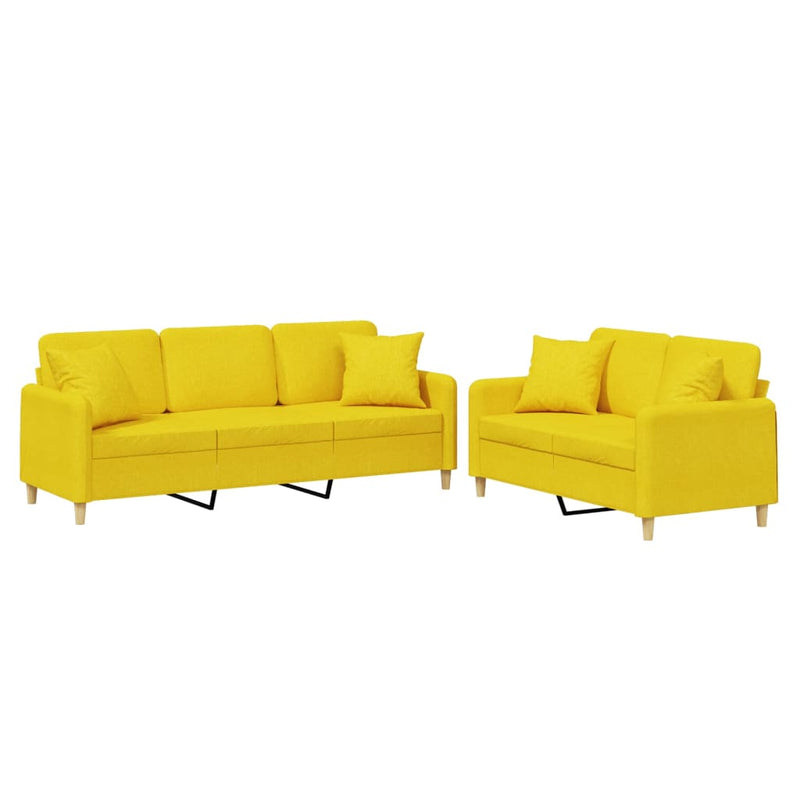 Set de canapele cu perne, 2 piese, galben deschis, textil