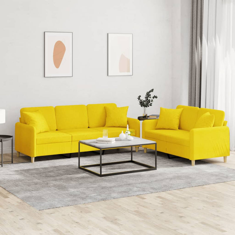 Set de canapele cu perne, 2 piese, galben deschis, textil