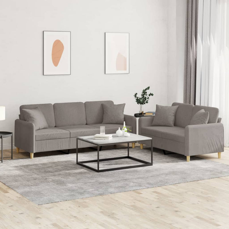 Set de canapele cu perne, 2 piese, gri taupe, textil