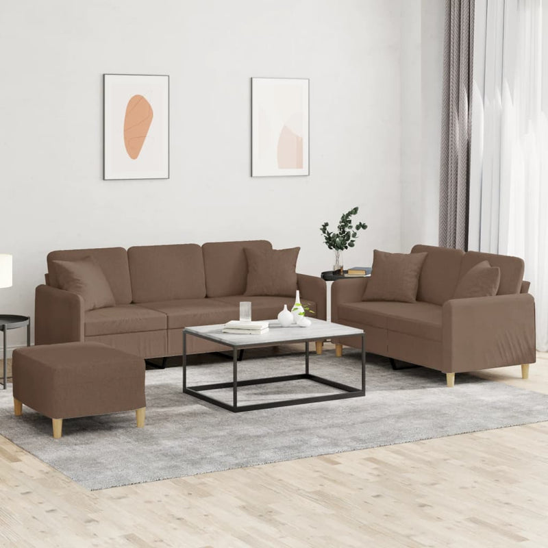 Set de canapele cu perne, 3 piese, maro, textil