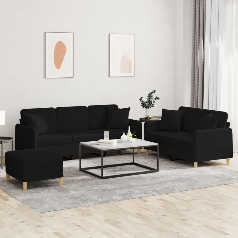 Set de canapele cu perne, 3 piese, negru, textil