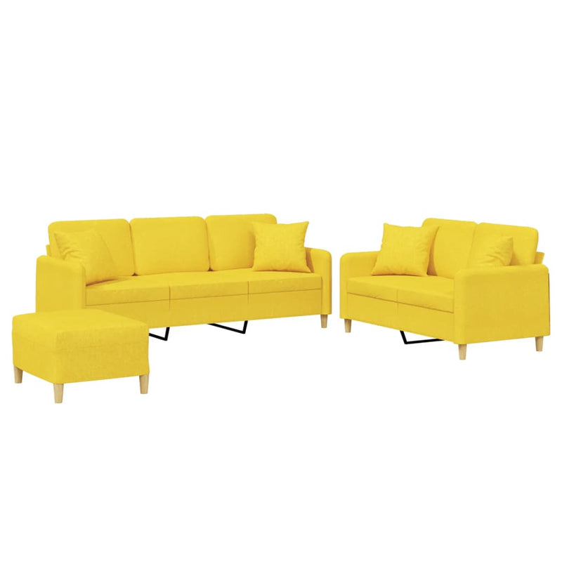 Set de canapele cu perne, 3 piese, galben deschis, textil