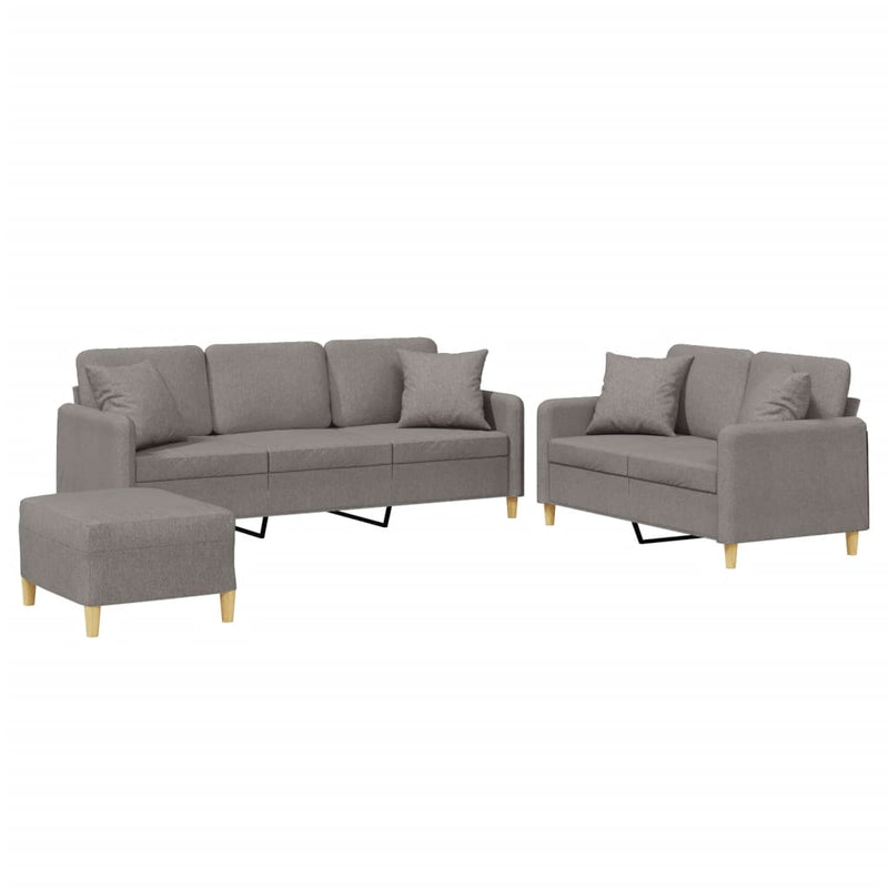 Set de canapele cu perne, 3 piese, gri taupe, textil