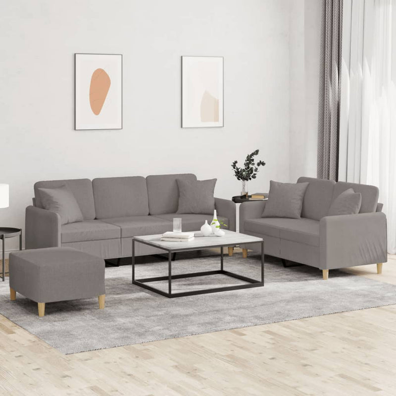 Set de canapele cu perne, 3 piese, gri taupe, textil