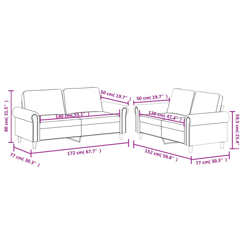 Set de canapele cu perne, 2 piese, negru, piele ecologică