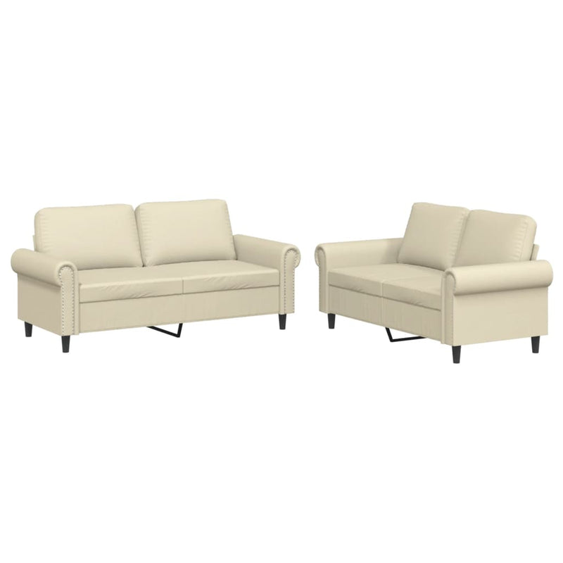 Set de canapele cu perne, 2 piese, crem, piele ecologică