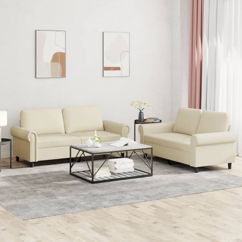 Set de canapele cu perne, 2 piese, crem, piele ecologică