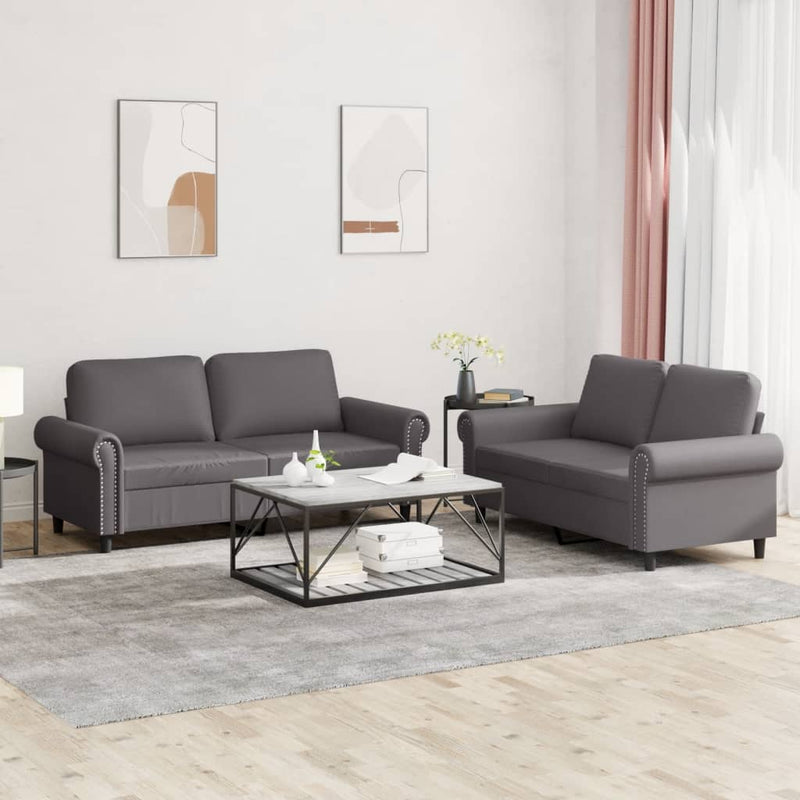 Set de canapele cu perne, 2 piese, gri, piele ecologică