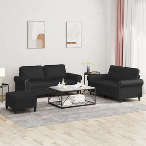 Set de canapele cu perne, 3 piese, negru, piele ecologică
