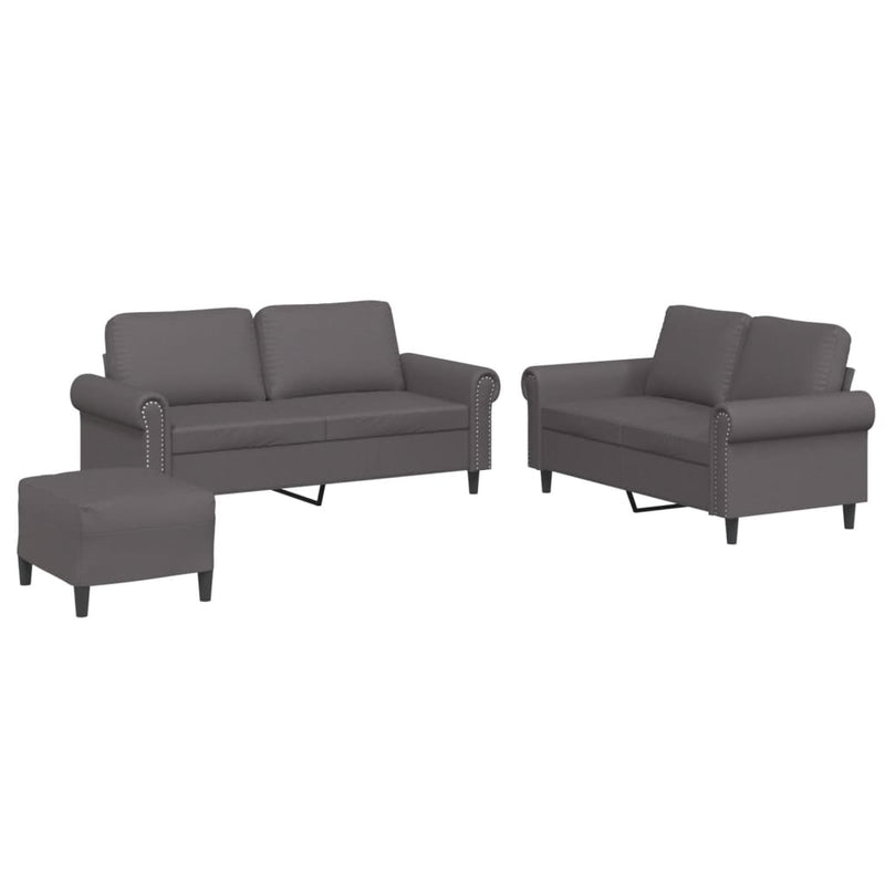 Set de canapele cu perne, 3 piese, gri, piele ecologică