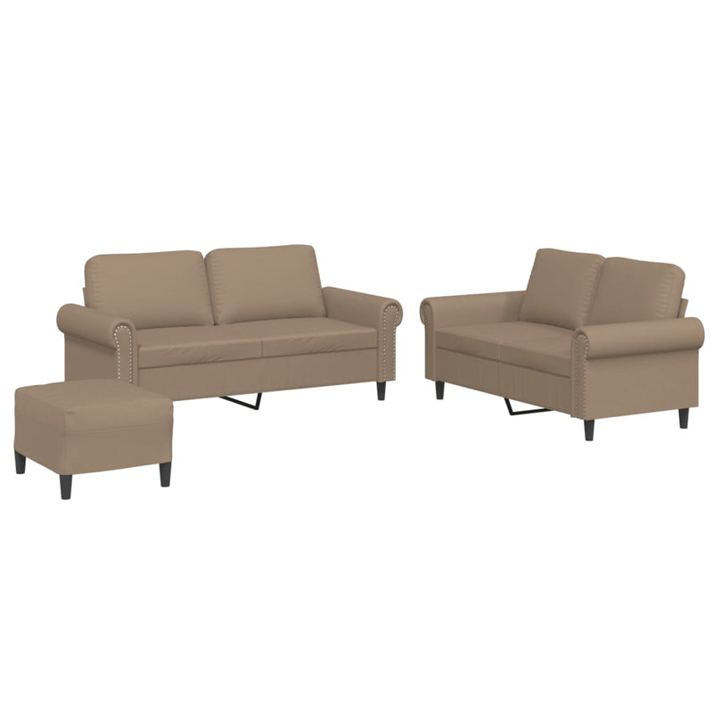 Set de canapele cu perne, 3 piese, cappuccino, piele ecologică
