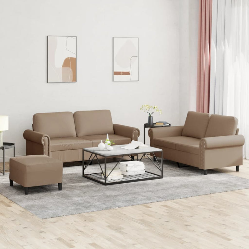 Set de canapele cu perne, 3 piese, cappuccino, piele ecologică