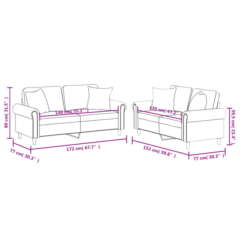 Set de canapele cu perne, 2 piese, crem, piele ecologică