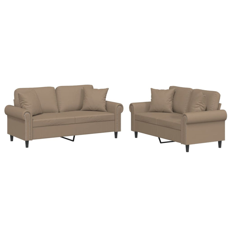Set de canapele cu perne, 2 piese, cappuccino, piele ecologică