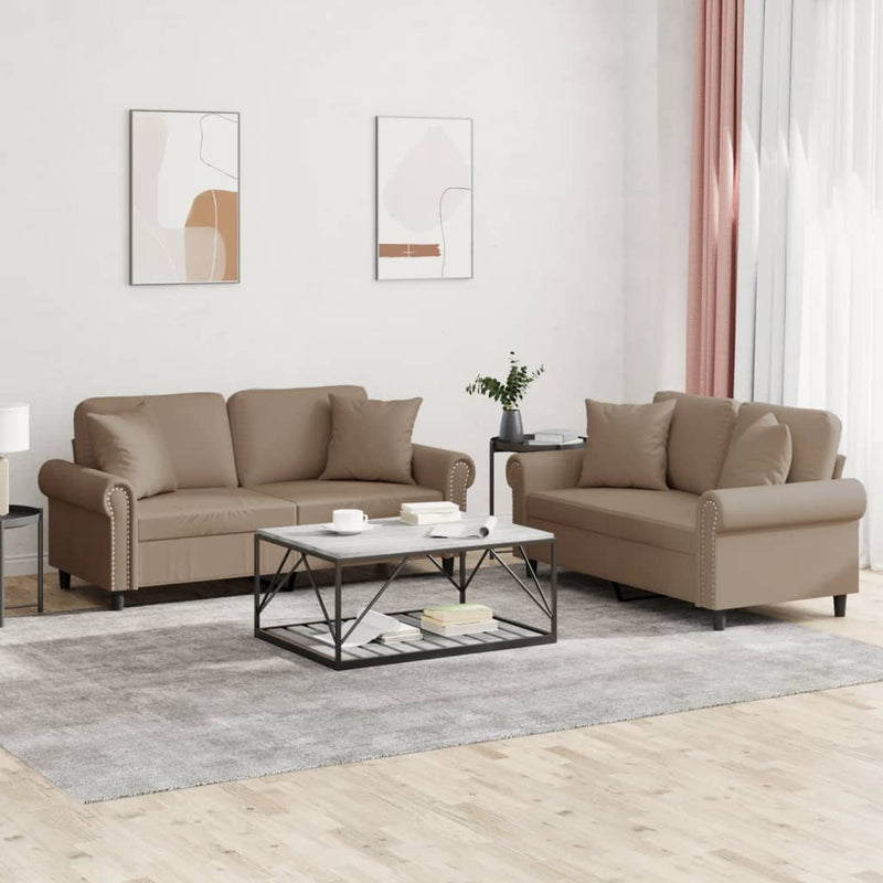 Set de canapele cu perne, 2 piese, cappuccino, piele ecologică