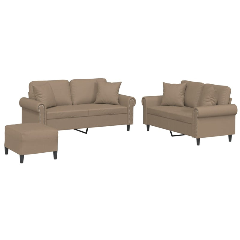 Set de canapele cu perne, 3 piese, cappuccino, piele ecologică
