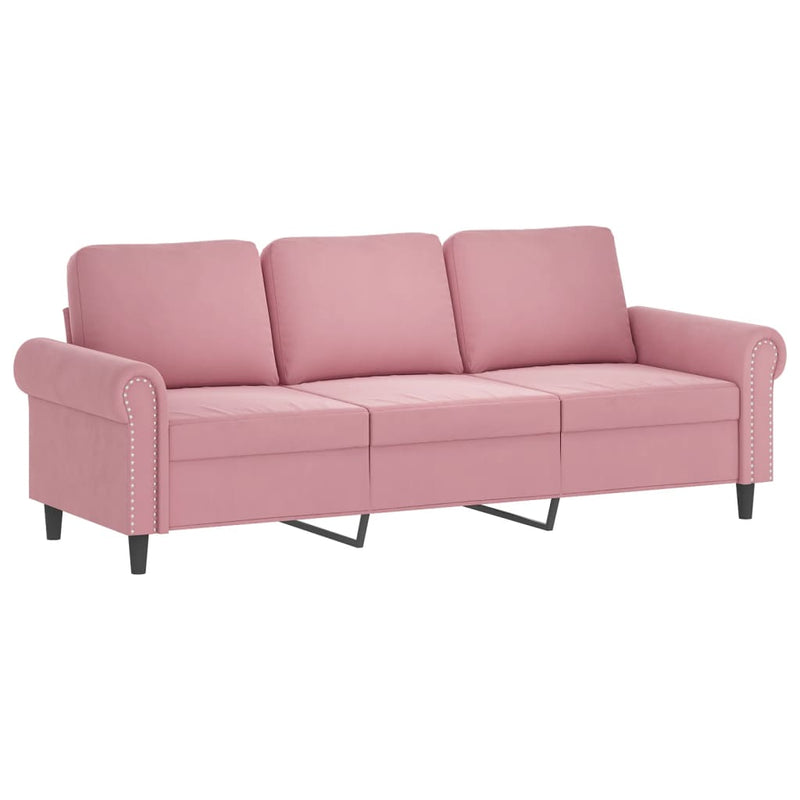 Set de canapele cu perne, 3 piese, roz, catifea