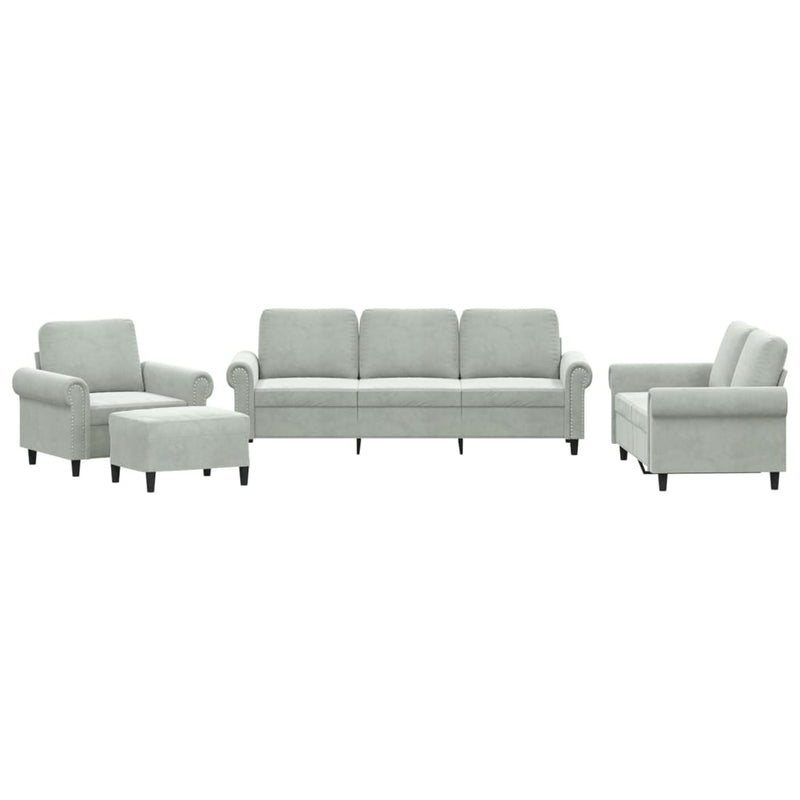 Set de canapele cu perne, 4 piese, gri deschis, catifea
