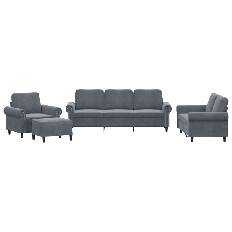 Set de canapele cu perne, 4 piese, gri închis, catifea