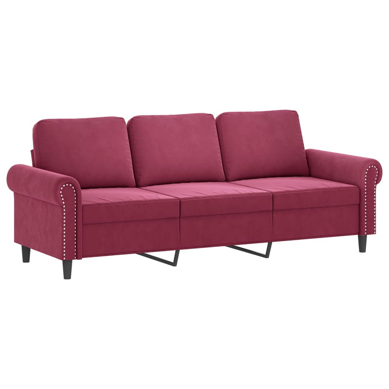 Set canapele cu perne, 4 piese, roșu vin, catifea