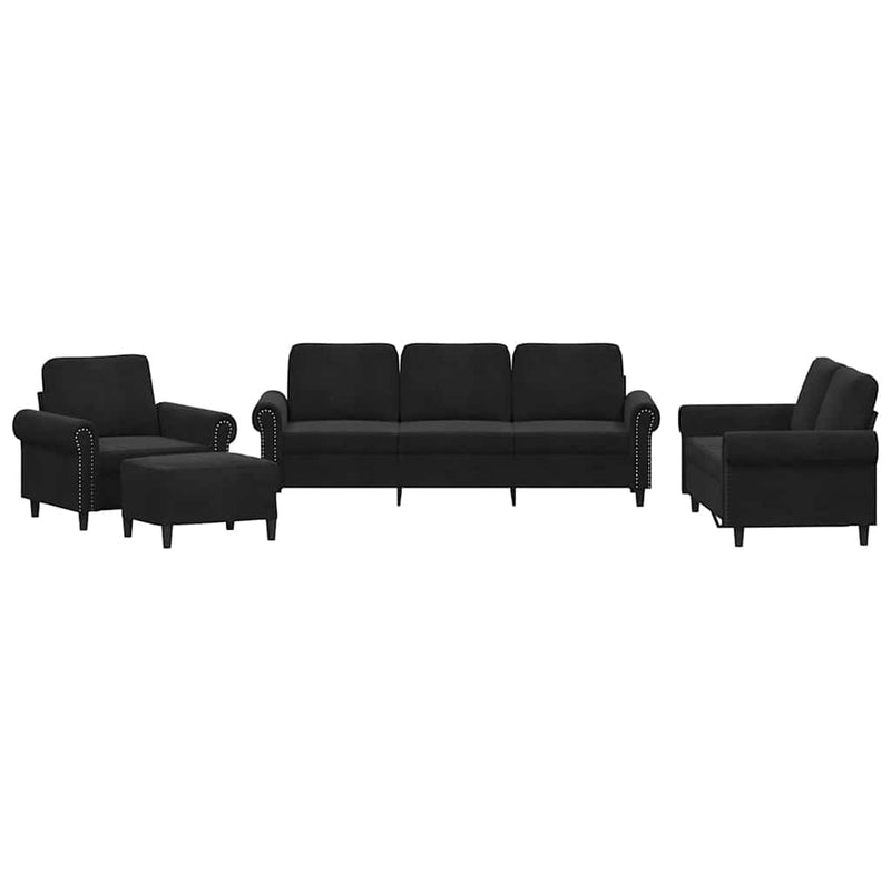 Set de canapele cu perne, 4 piese, negru, catifea