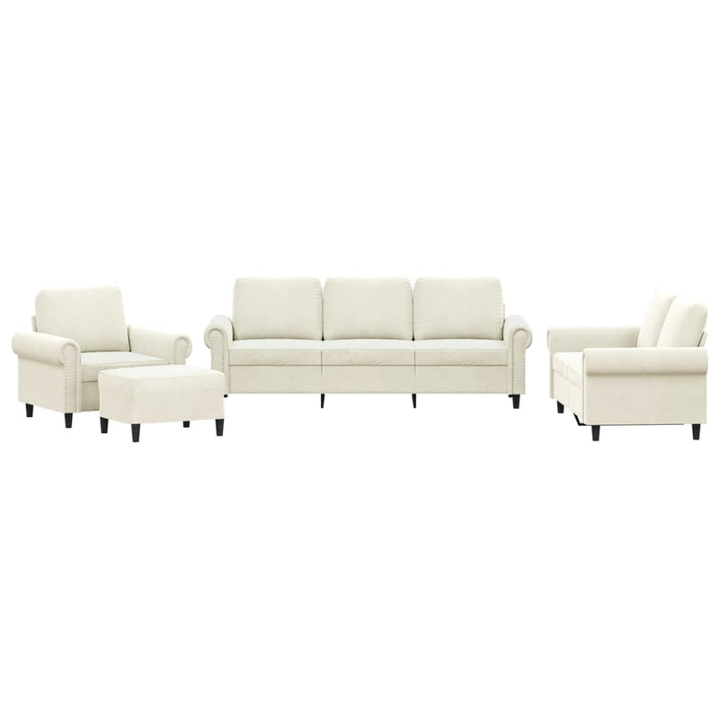 Set de canapele cu perne, 4 piese, crem, catifea