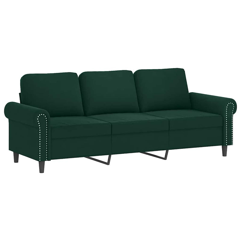 Set canapea cu perne, 3 piese, verde închis, catifea