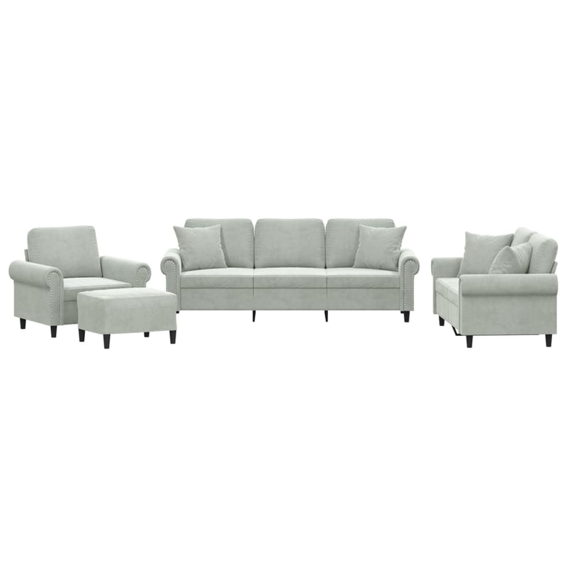 Set canapea cu perne, 4 piese, gri deschis, catifea