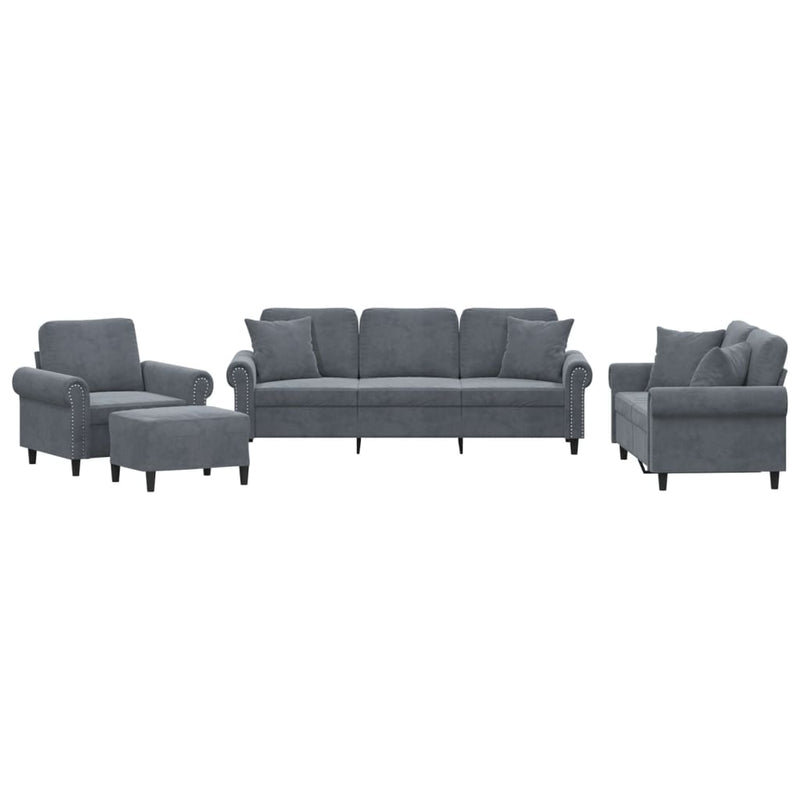 Set canapea cu perne, 4 piese, gri închis, catifea