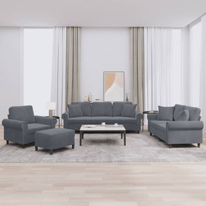 Set canapea cu perne, 4 piese, gri închis, catifea