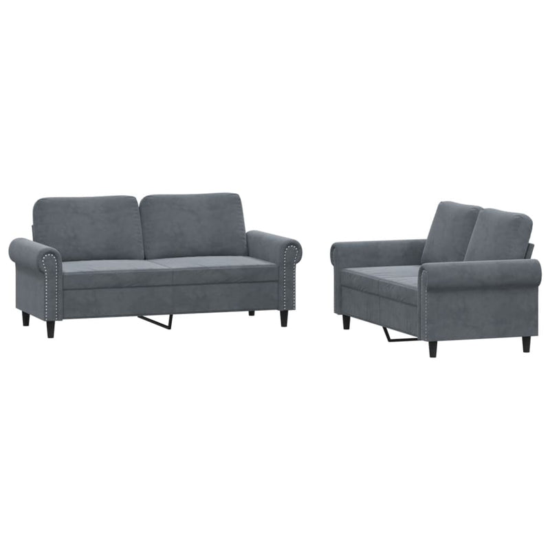 Set de canapele cu perne, 2 piese, gri închis, catifea