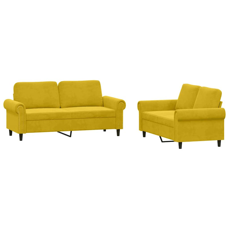 Set de canapele cu perne, 2 piese, galben, catifea