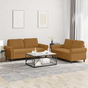 Set de canapele cu perne, 2 piese, maro, catifea