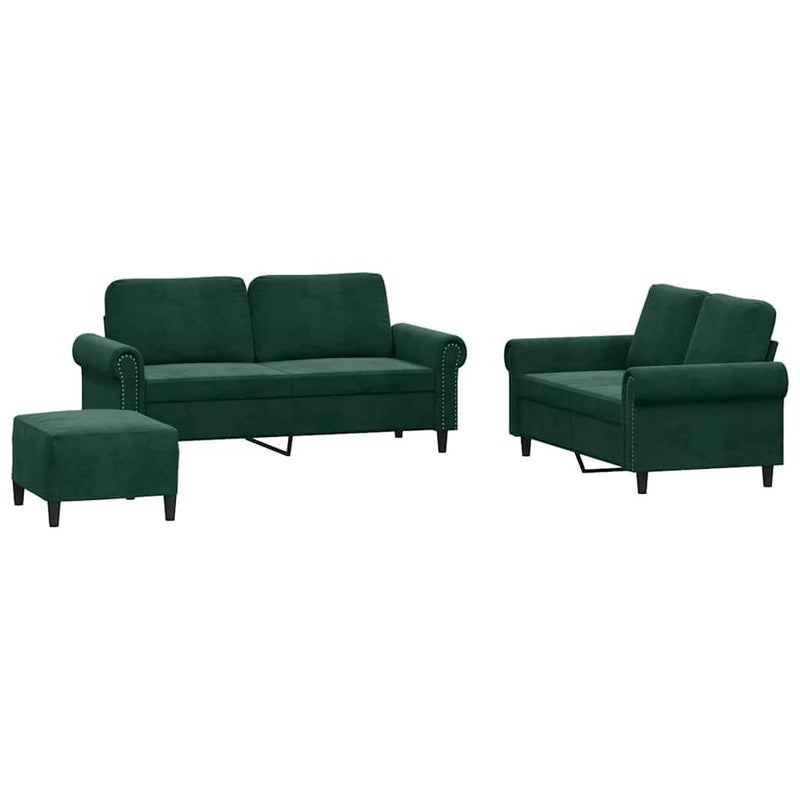 Set de canapele cu perne, 3 piese, verde închis, catifea