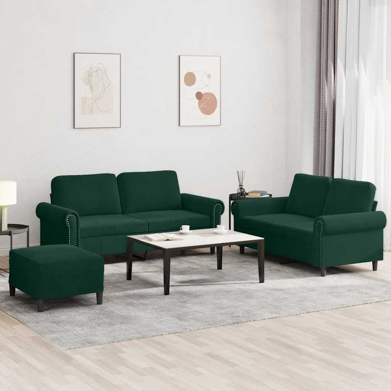 Set de canapele cu perne, 3 piese, verde închis, catifea