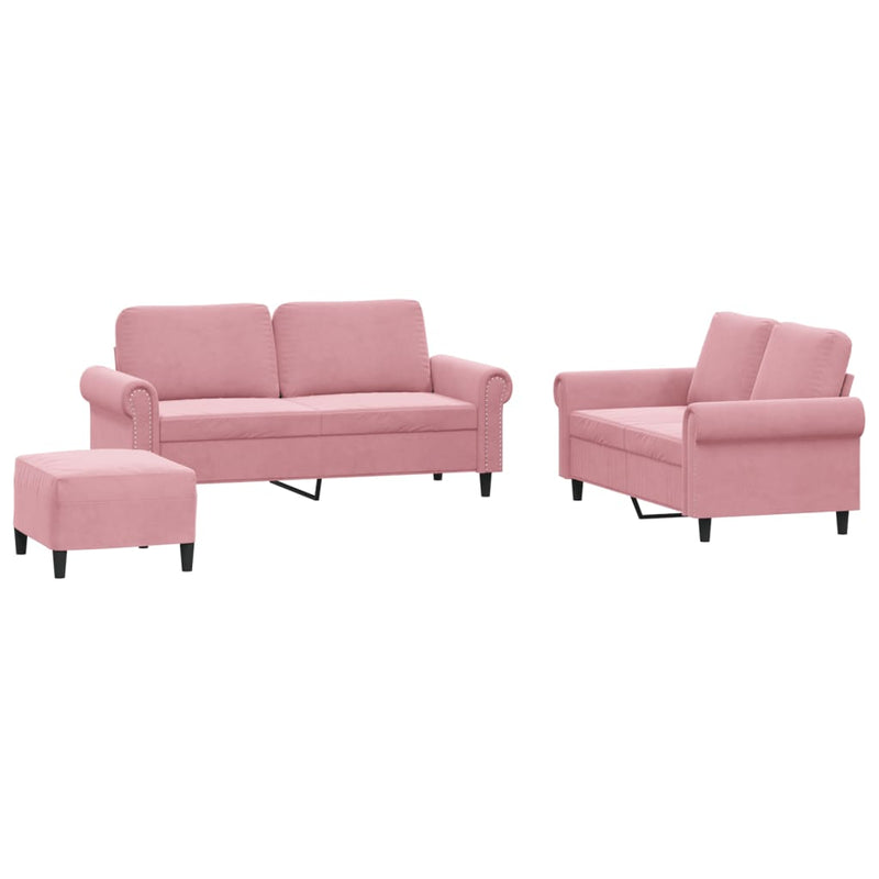 Set de canapele cu perne, 3 piese, roz, catifea