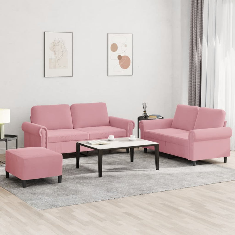 Set de canapele cu perne, 3 piese, roz, catifea
