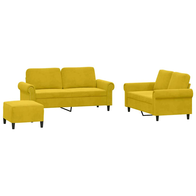Set de canapele cu perne, 3 piese, galben, catifea