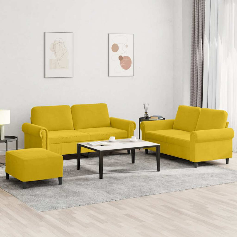 Set de canapele cu perne, 3 piese, galben, catifea