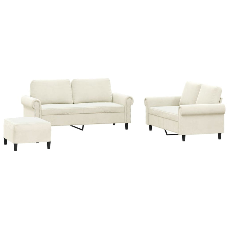 Set de canapele cu perne, 3 piese, crem, catifea