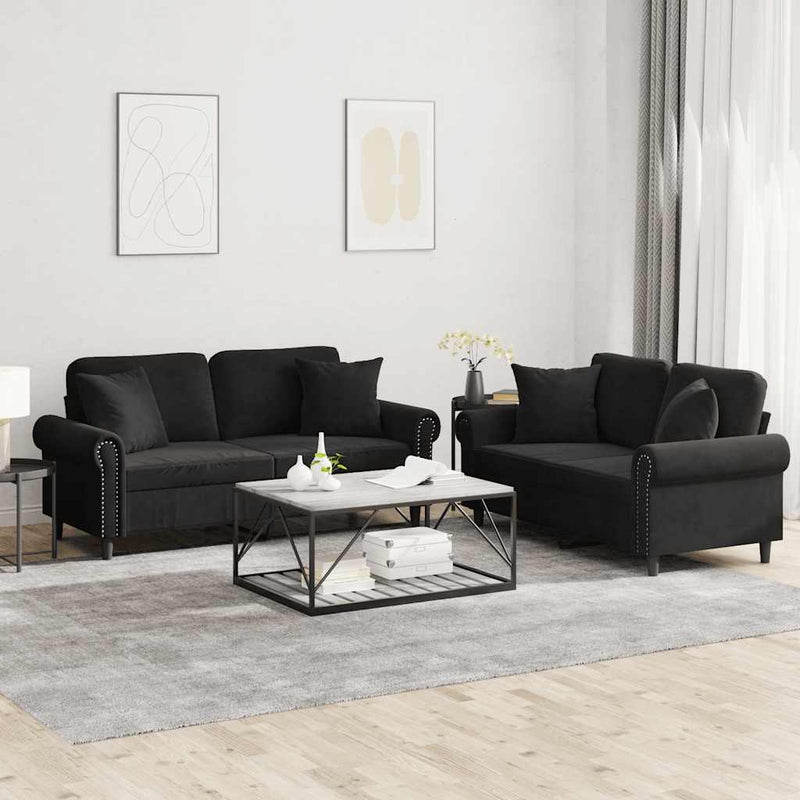 Set canapea cu perne, 2 piese, roz, catifea
