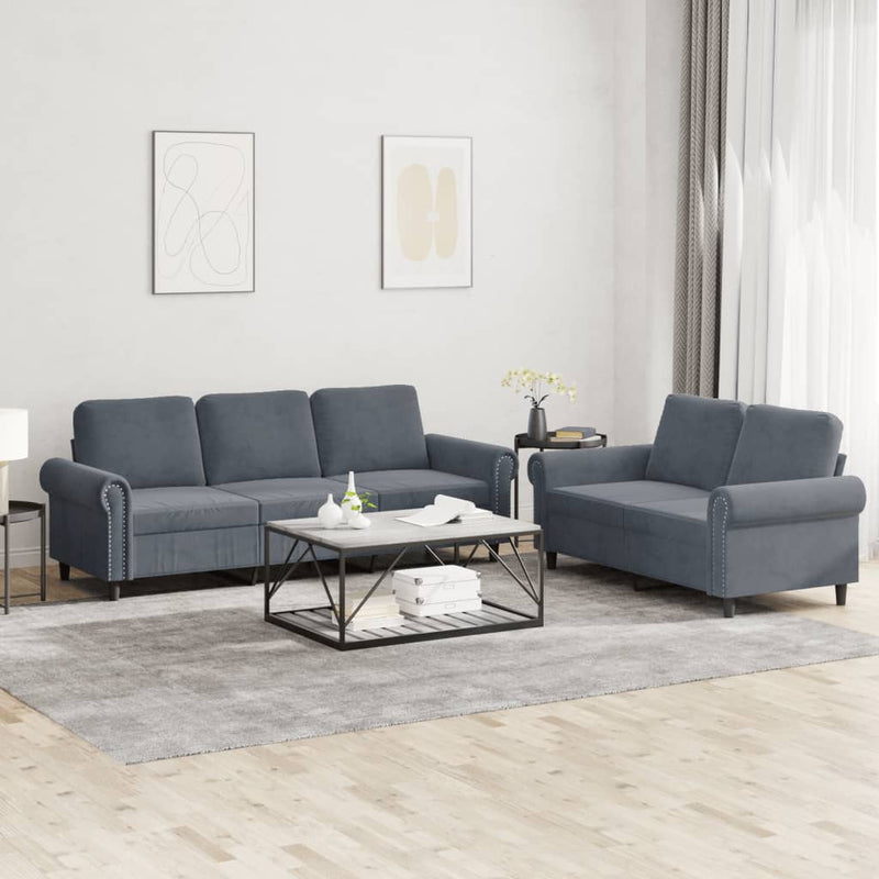 Set de canapele cu perne, 2 piese, gri închis, catifea